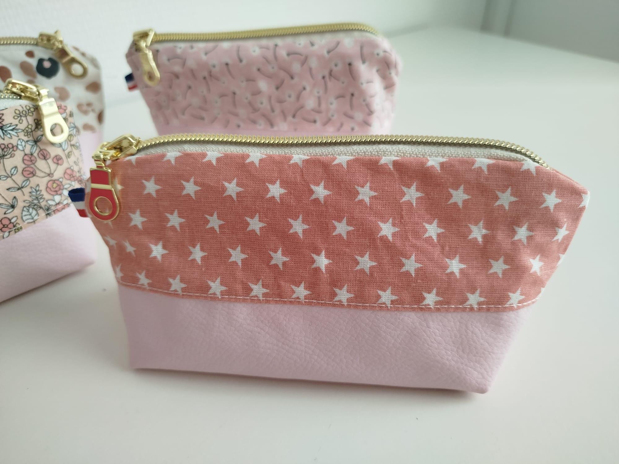 Trousse pocket de maquillage simili rose JASMIN fabriquée en Gironde - France
