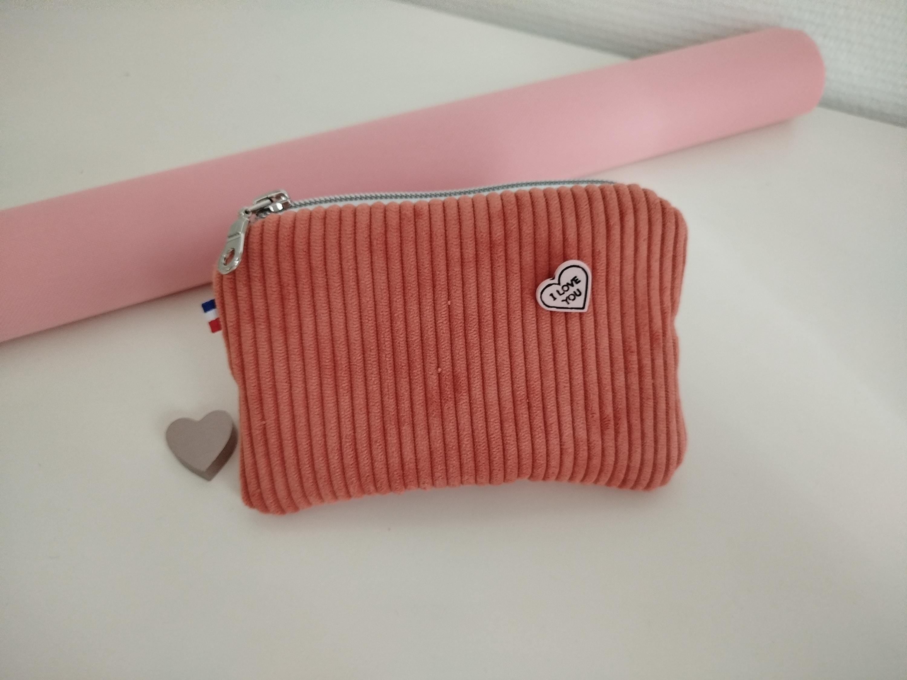 Pochette velours côtelé rose coton molleton LAURELIA fabriquée en Gironde - France
