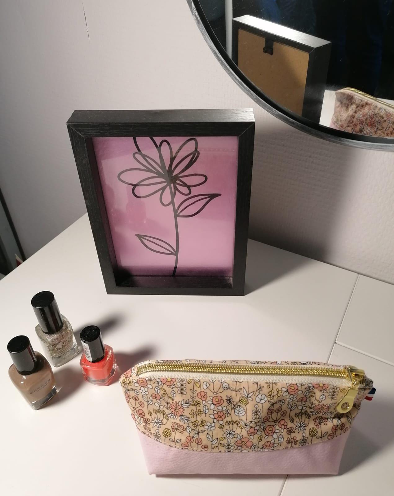 Trousse pocket de maquillage simili rose TREMIERE fabriquée en Gironde - France