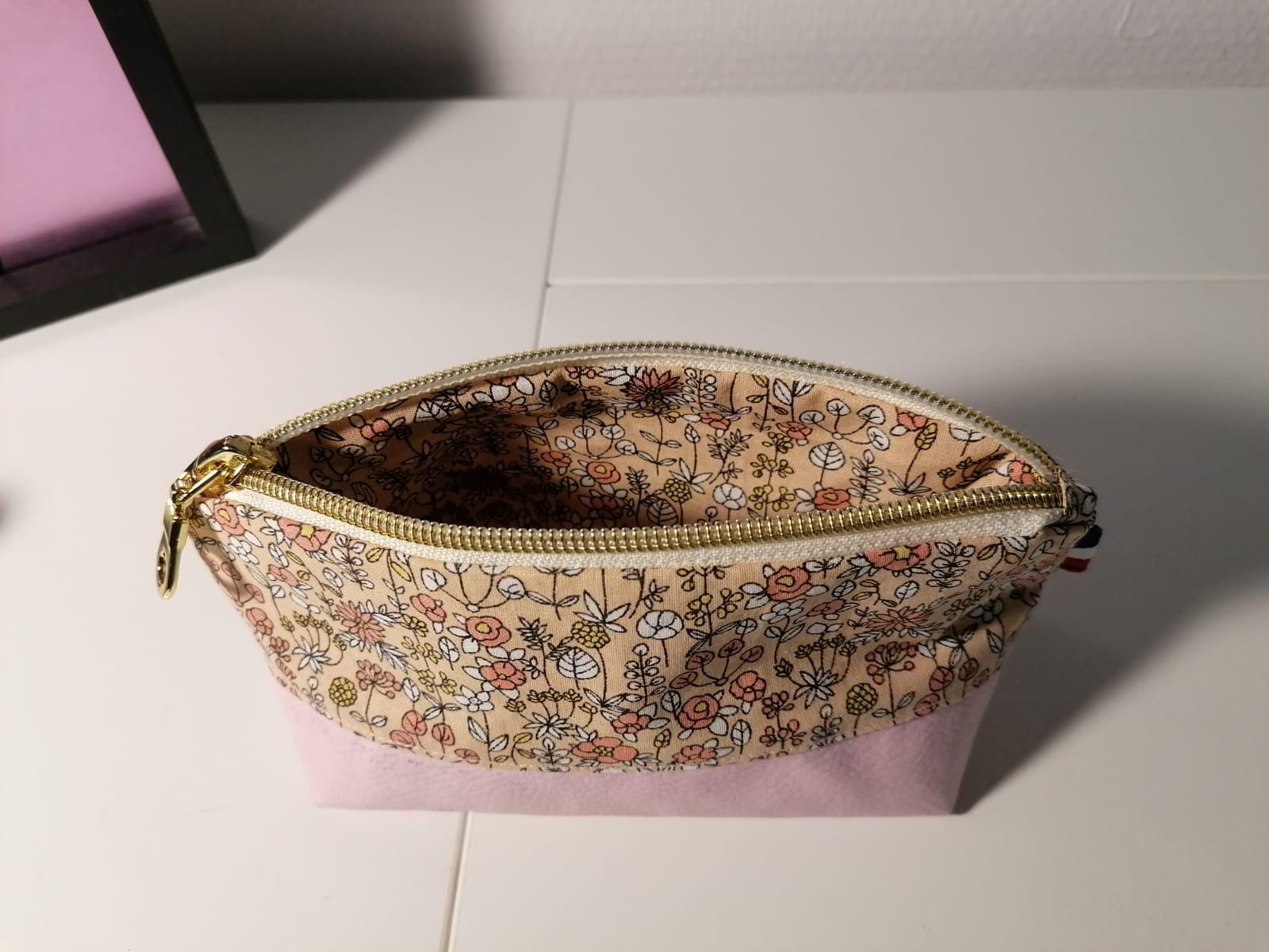 Trousse pocket de maquillage simili rose TREMIERE fabriquée en Gironde - France