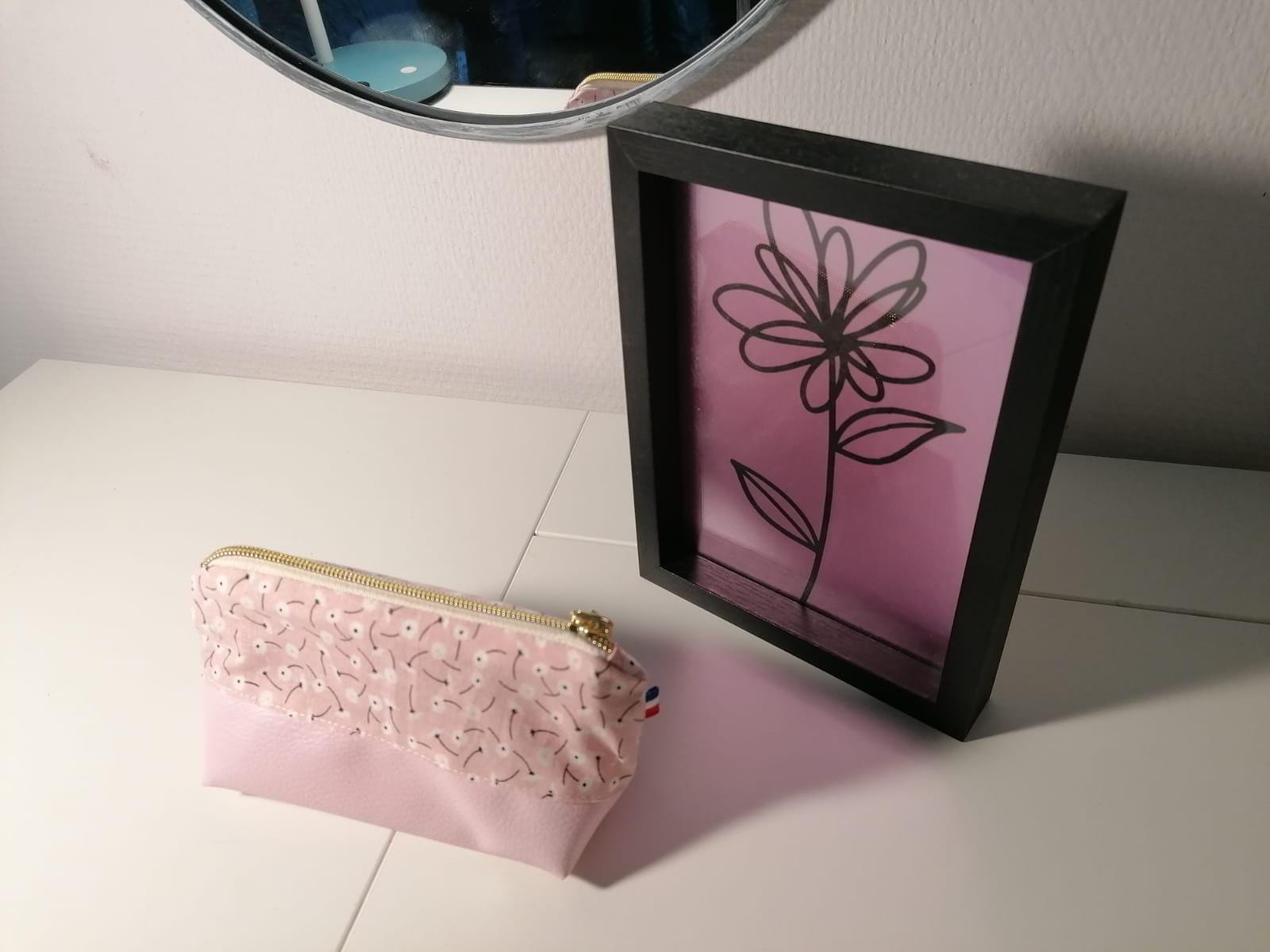 Trousse pocket de maquillage simili rose MARGUERITE fabriquée en Gironde - France