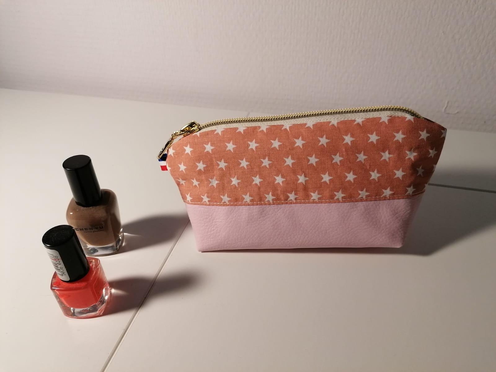 Trousse pocket de maquillage simili rose JASMIN fabriquée en Gironde - France